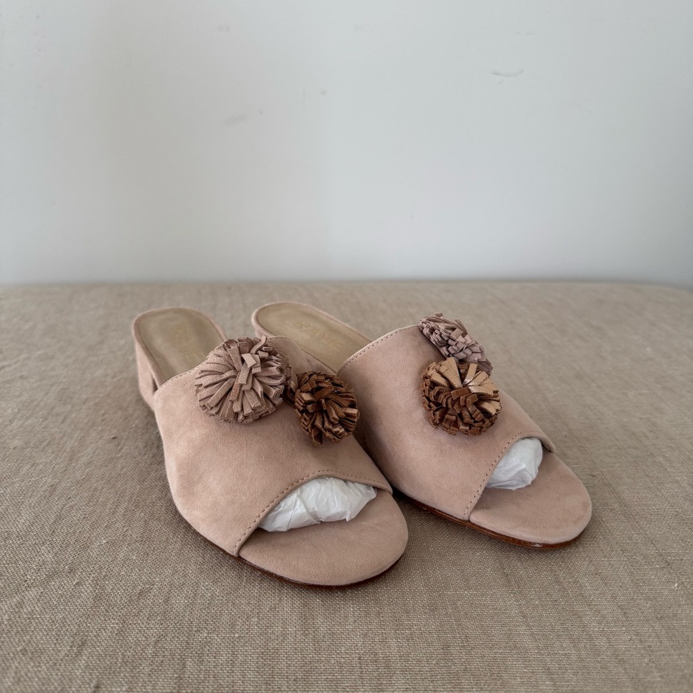 Women's Tan Suede Slip-On Shoes with Pom Poms